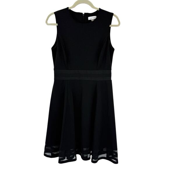 Calvin Klein Black Fit Flare Dress Sleeveless Mesh Hem Size 10 Business Party - Picture 13 of 13
